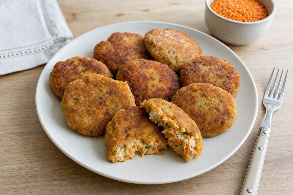 Chicken patties with red lentils and carrot