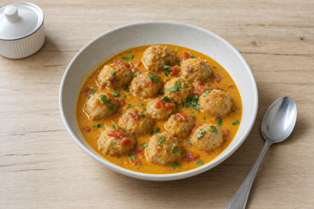 Chicken meatballs in coconut curry sauce