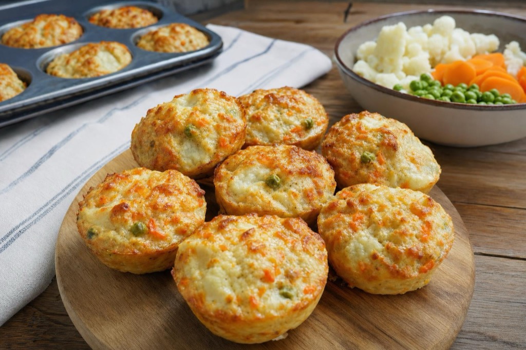 Kuracie muffiny s karfiolom, hráškom a mrkvou