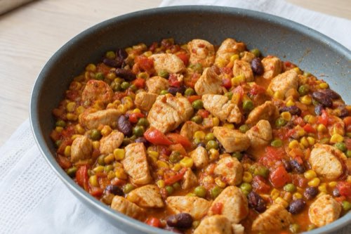 Kuracie prsia na panvici s mexickou zeleninou a chilli