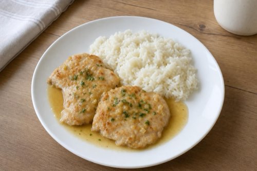 Chicken breasts in pan gravy: Sear 500 g in butter, then simmer for kids