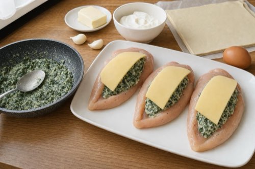 Spinach and cheese chicken breasts in puff pastry