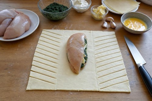 Spinach and cheese chicken breasts in puff pastry