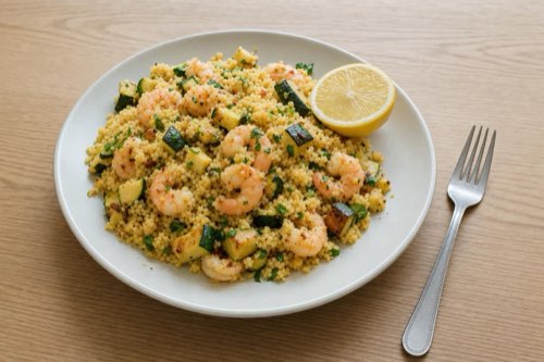 Couscous with shrimp, zucchini, and lemon