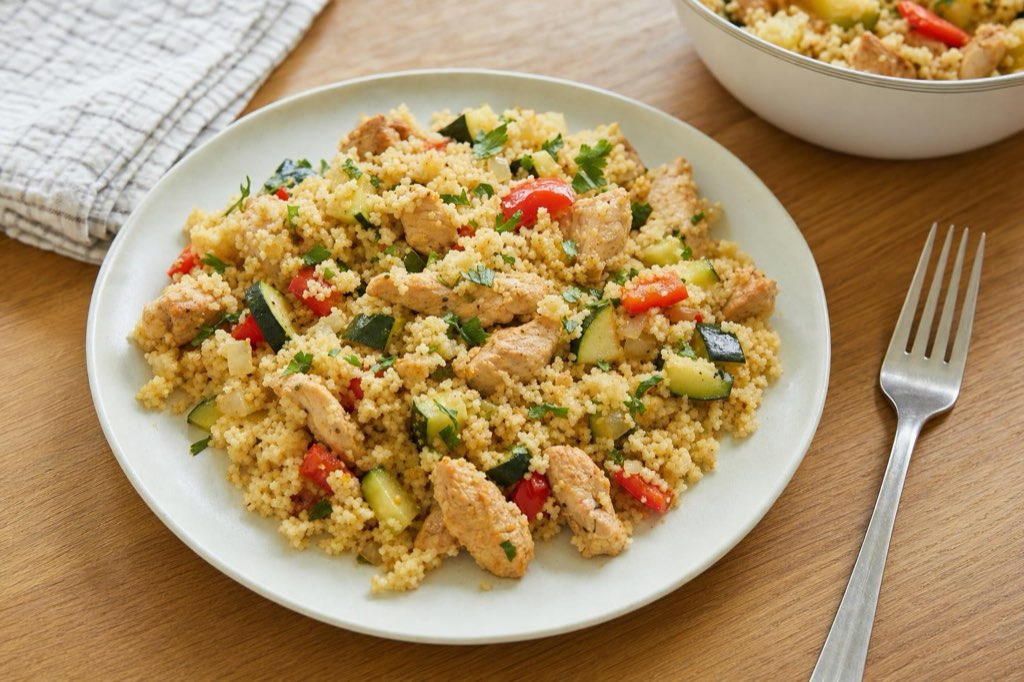 Turkey couscous with zucchini and bell pepper