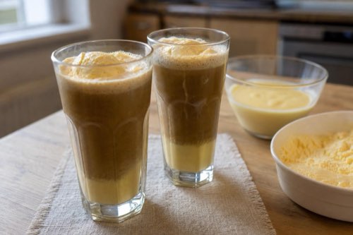 Iced coffee with ice cream and egg liqueur