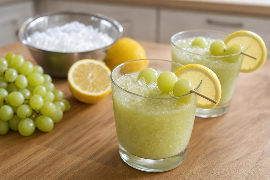 Icy grape smoothie with lemon and sparkling water