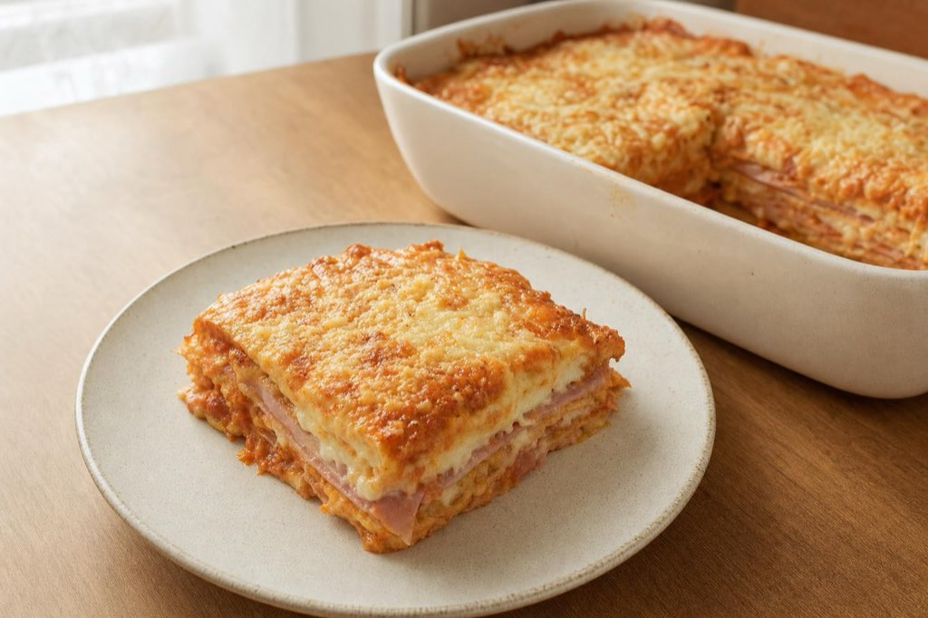 Lasagne z toastového chleba so šunkou a mozzarellou
