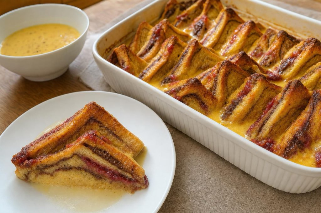 Žemľovka: raspberry and Nutella bread pudding