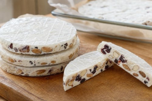 Honey nougat with almonds, cherries and cranberries