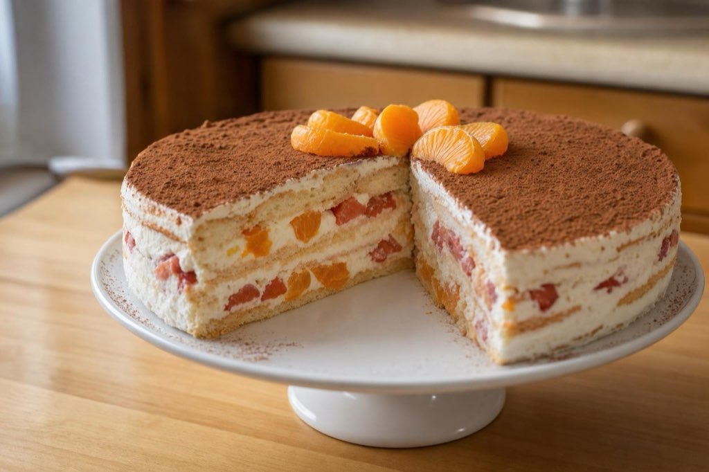 Nepečená ovocná torta z piškót a kyslej smotany