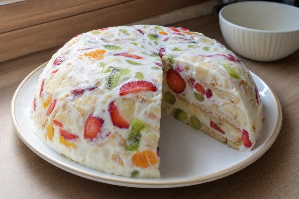 Nepečená smotanová torta s ovocím a maslovými sušienkami