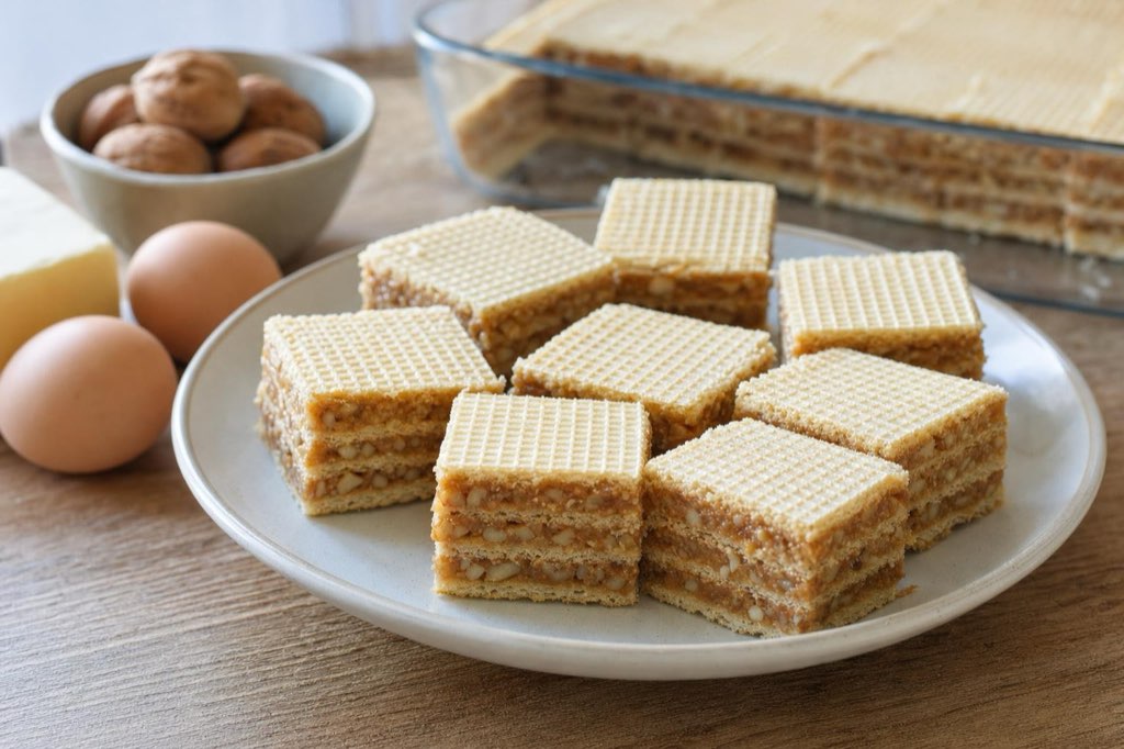 Nepečené oblátky s karamelovo-orechovou plnkou