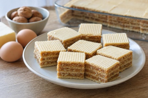 Nepečené oblátky s karamelovo-orechovou plnkou