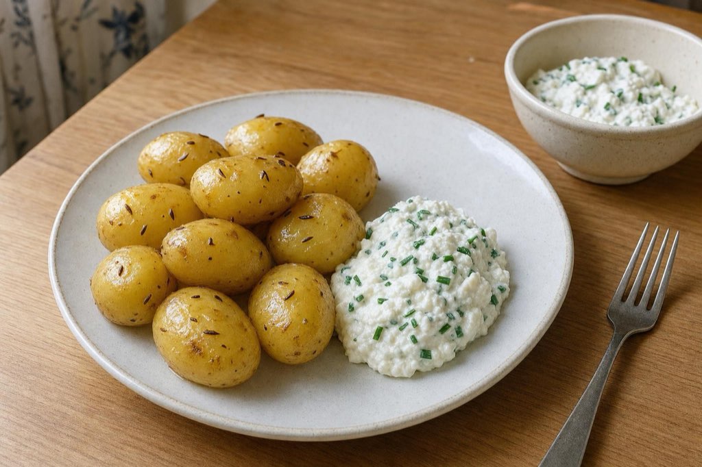 New potatoes with quark, chives, and butter