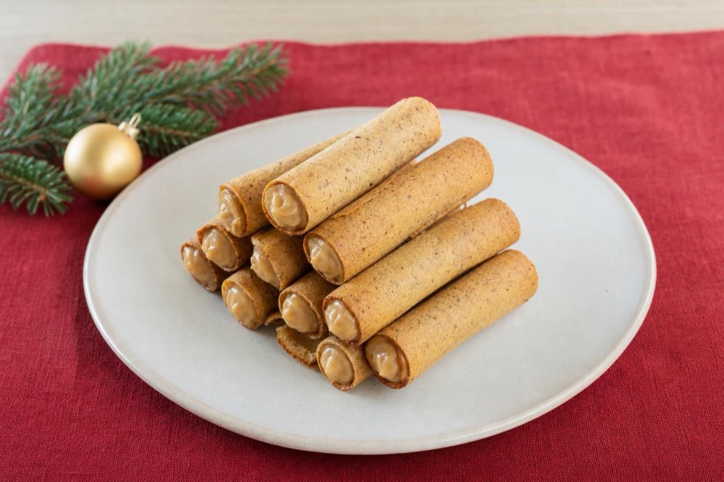 Walnut wafer rolls with caramel buttercream