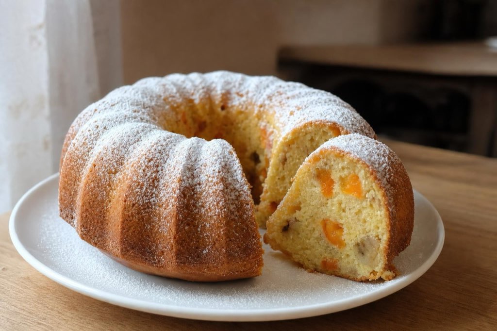 Apricot and banana Bundt cake with cinnamon