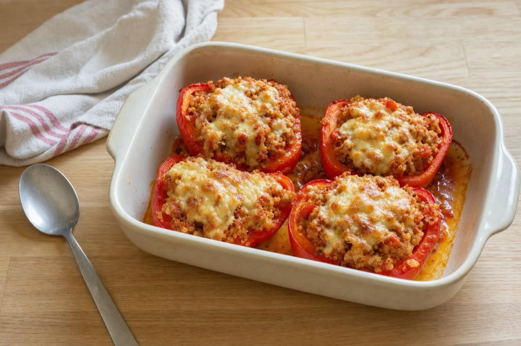 Ground chicken and quinoa stuffed peppers