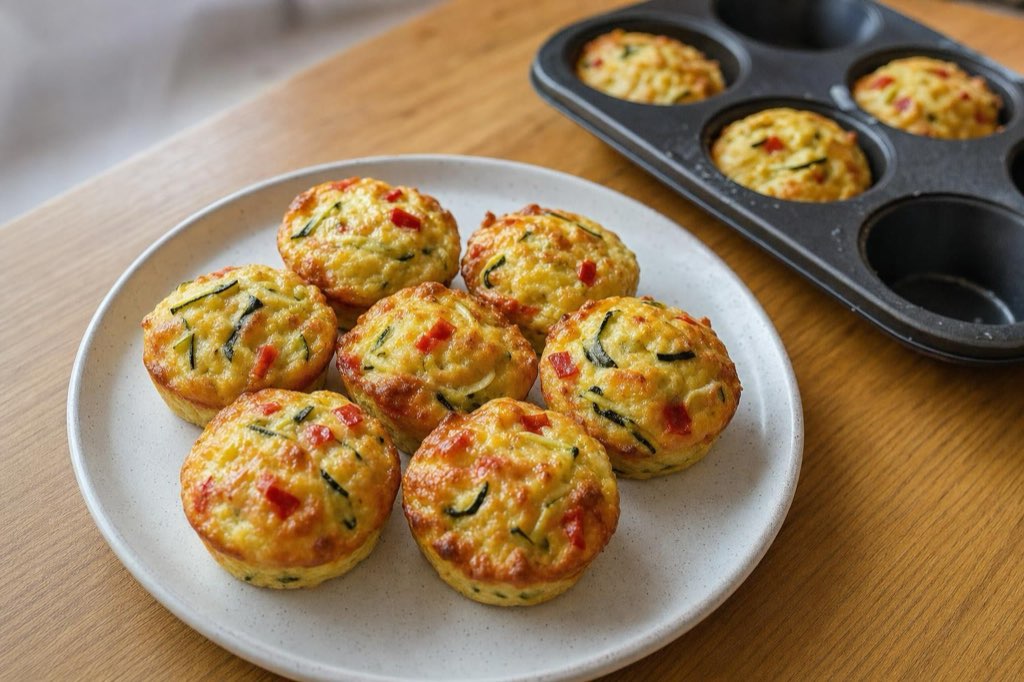 Pečené cuketové placky s paprikou z formy na muffiny