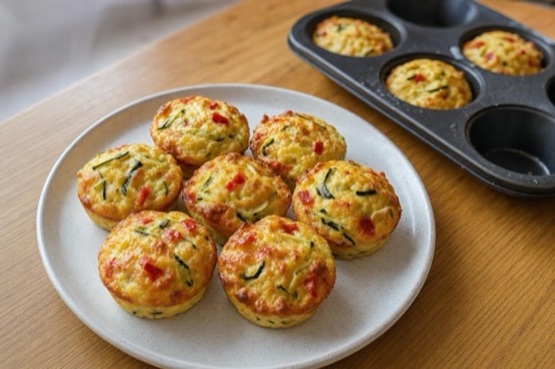 Pečené cuketové placky s paprikou z formy na muffiny