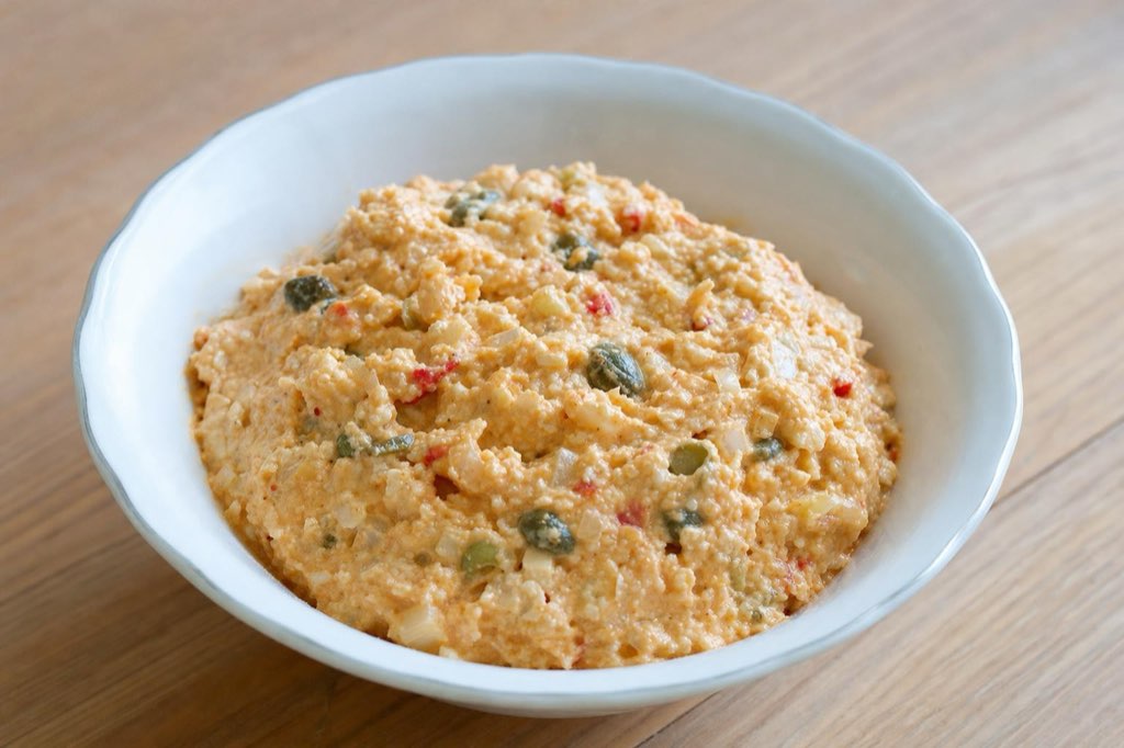 Spicy bryndza sheep cheese spread with capers and chili