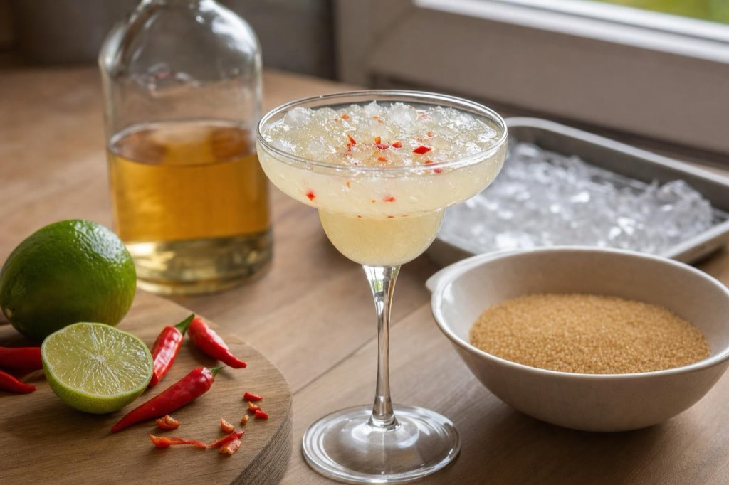 Spicy rum cocktail with lime and chili