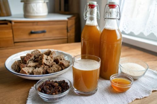 Rye bread kvass with raisins and honey