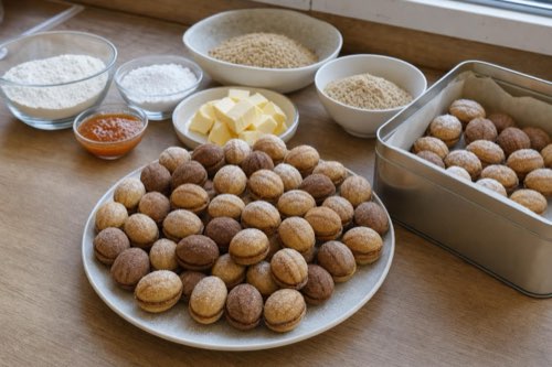 Walnut-shaped cookies with nut and apricot filling