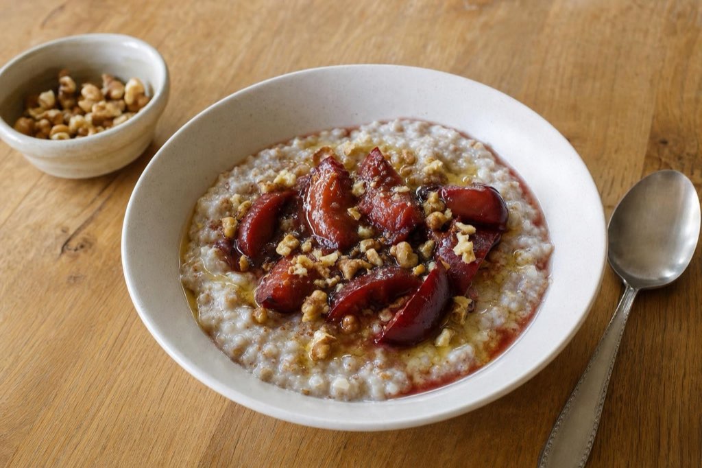 Buckwheat porridge with plums and honey