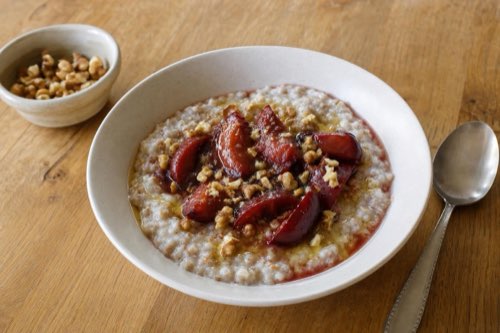 Buckwheat porridge with plums and honey