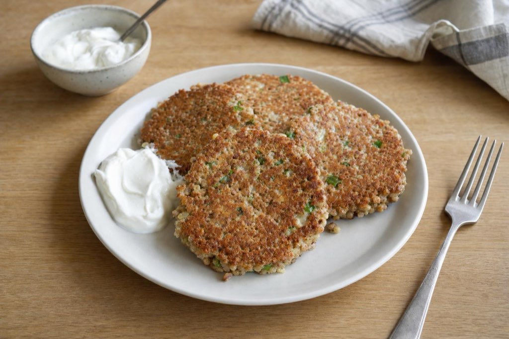 Buckwheat patties with cheese and scallions