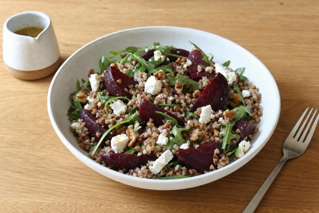 Buckwheat salad with roasted beets, feta and walnuts
