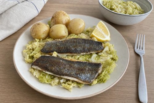 Trout with savoy cabbage and new potatoes