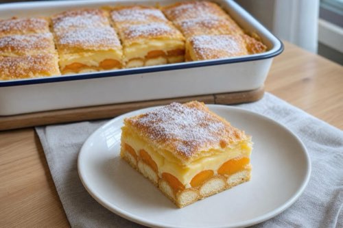 Apricot and vanilla pudding puff pastry cake