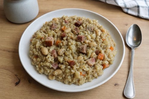 Ričet: barley and bean stew with smoked meat
