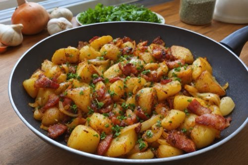 Romanian-style roasted potatoes with bacon and thyme
