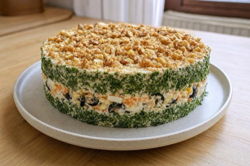 Slaná syrová torta z nivy s olivami a orechmi