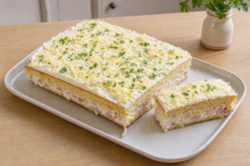 Savory ham and cheese layer cake