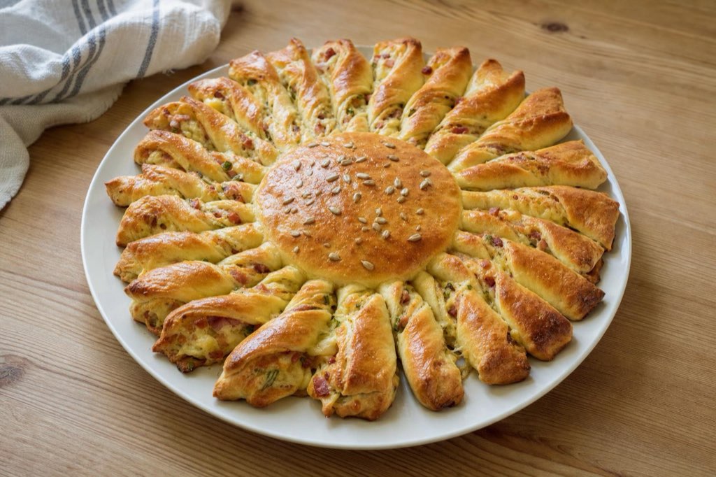 Bacon and cheese sun-shaped pull-apart bread