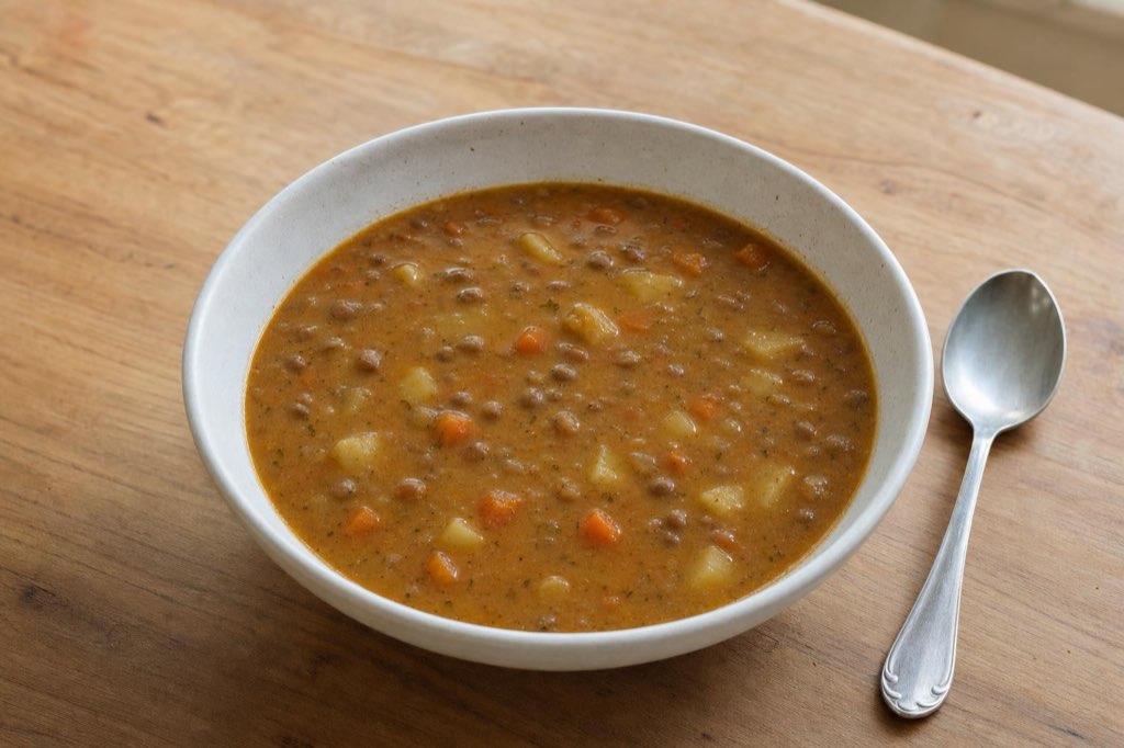 Tangy lentil soup with potatoes and carrots