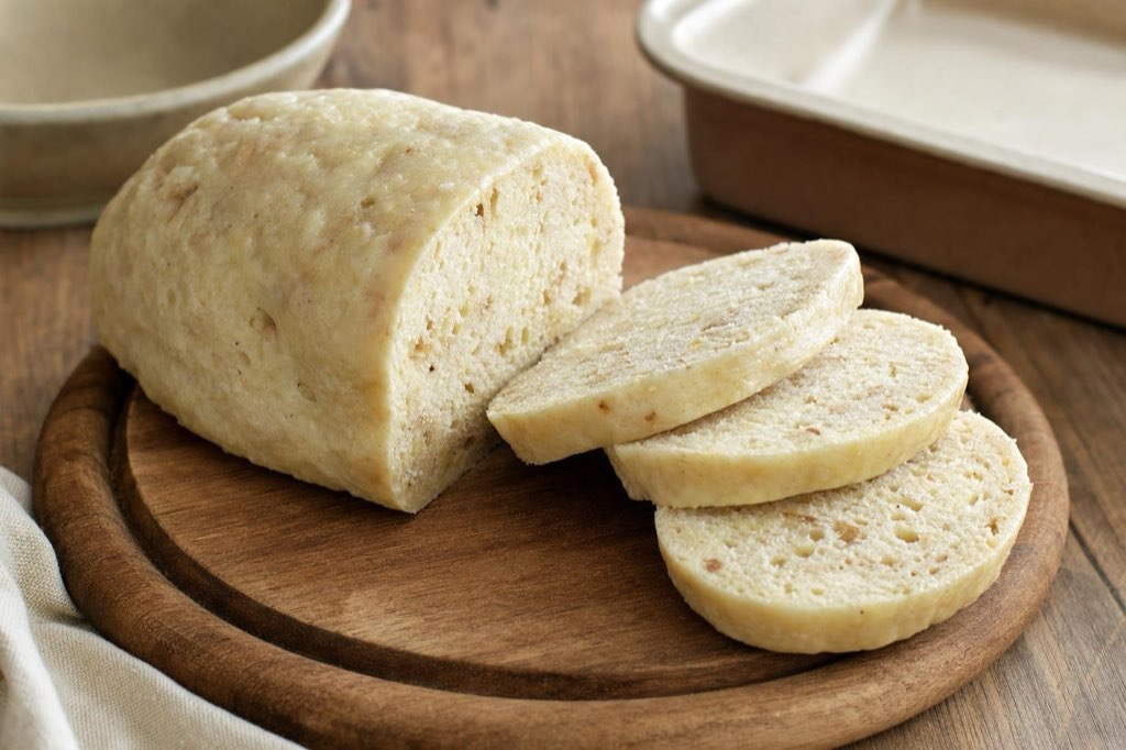 Špaldová knedľa: steamed spelt dumpling with oats