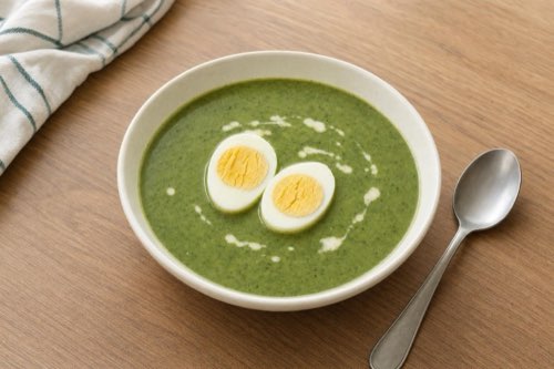 Spinach and potato soup with hard-boiled eggs