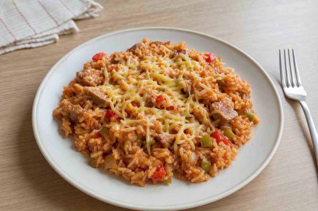 Serbisches Reisfleisch mit Schwein und Paprika