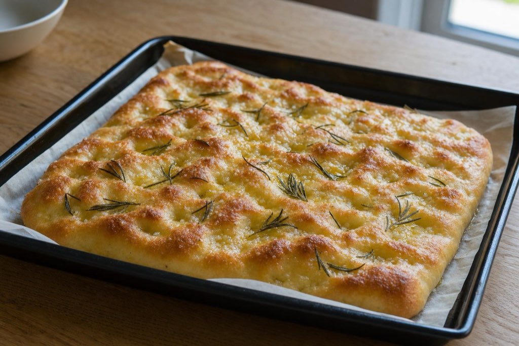 Talianska focaccia s rozmarínom a olivovým olejom