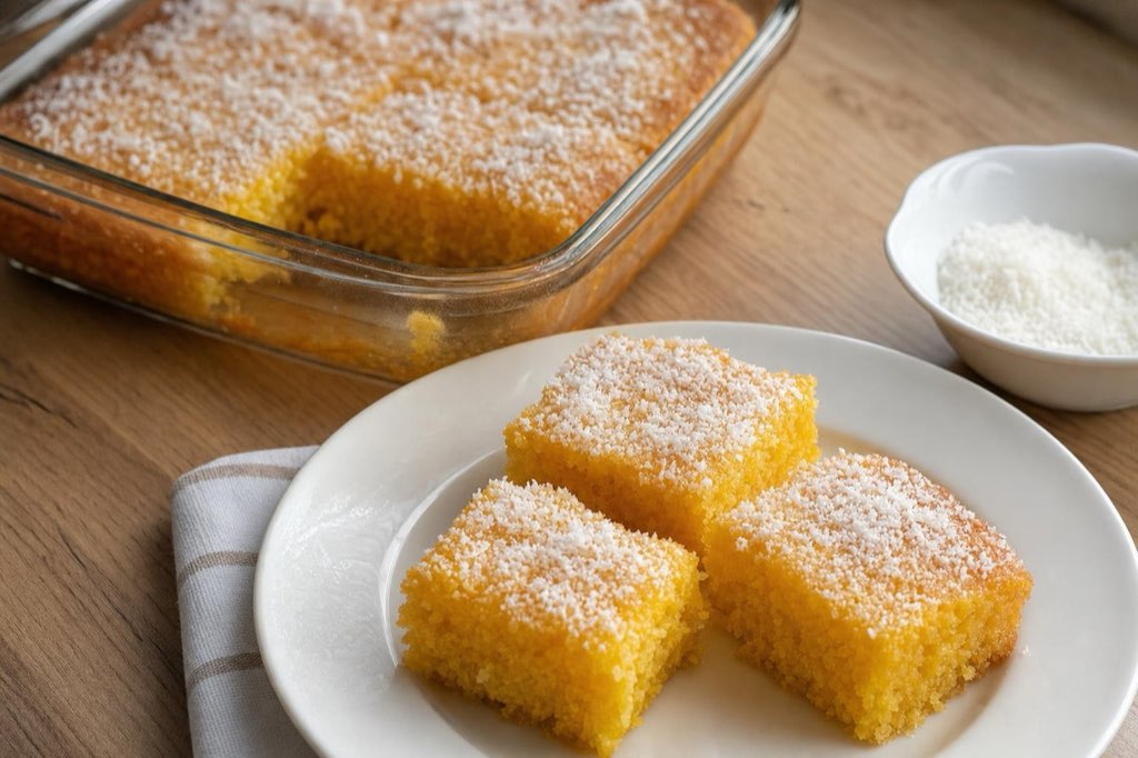 Pumpkin semolina cake with kefir and coconut