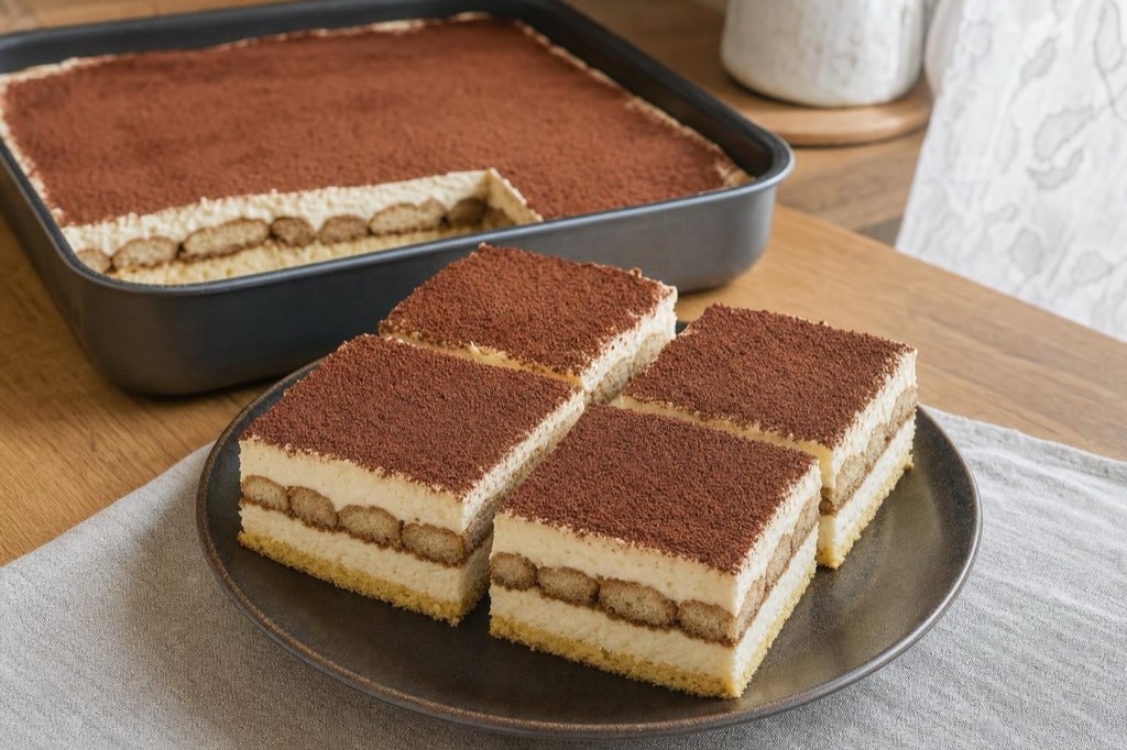 Tiramisu na plechu bez mascarpone – s nátierkovým maslom