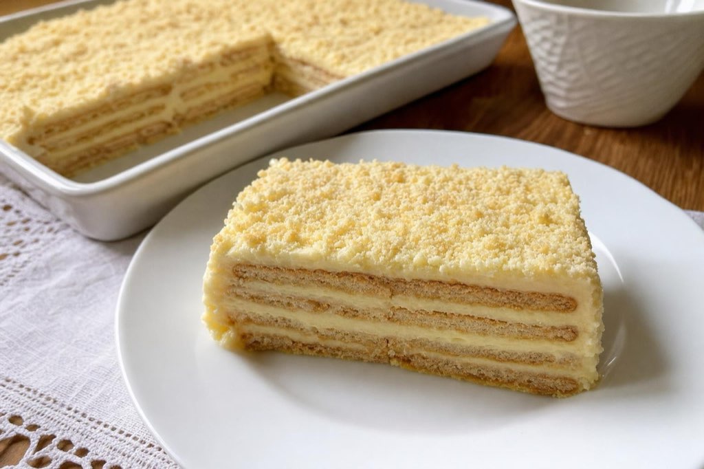 Torta Lenivý Napoleon z maslových sušienok s krémom