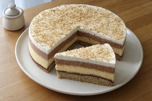 Walnut cake with vanilla and chocolate cream