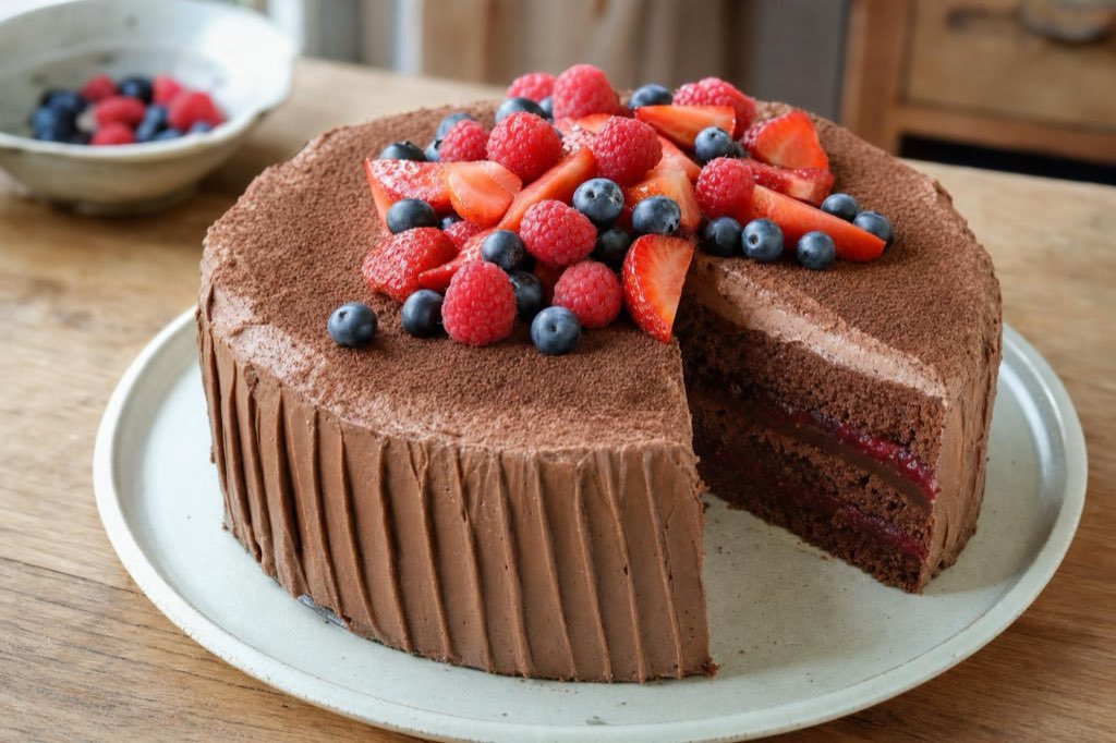 Parížanka: chocolate cake with cream and fruit