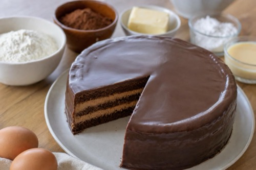 Torta Praha s karamelovou plnkou a kávovou polevou